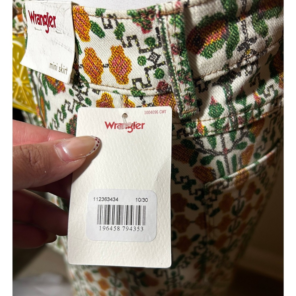 Wrangler Womens Tapestry Print Denim Mini Skirt Geometric Boho Green Orange - Picture 4 of 5